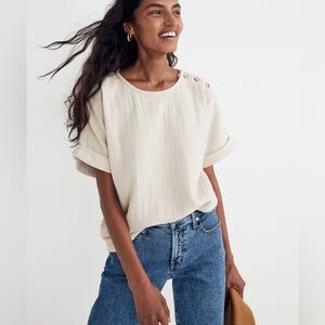 Madewell Quilted Button Shoulder Cotton Top Size Large